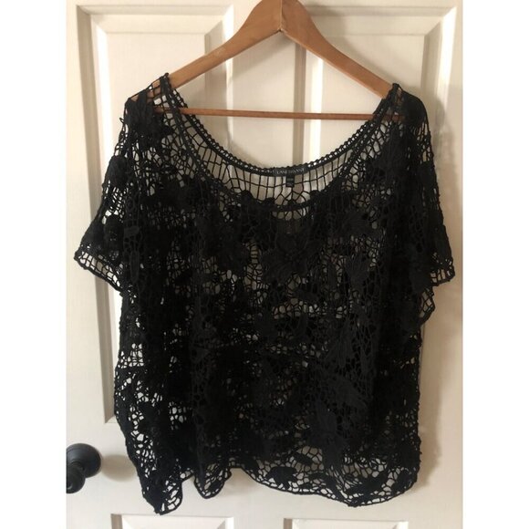 NWT Women's LANE BRYANT Crochet Blouse Black Size 22/24 Flower Pattern - Picture 4 of 10
